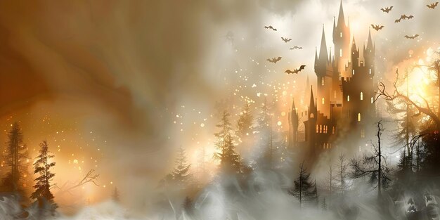 Foto dracula39s castelo assustador uma atmosfera assustadora de halloween com morcegos conceito sessão fotográfica de halloween castelo asustador vestuário de drácula morcegos decoração atmosfera asustadora