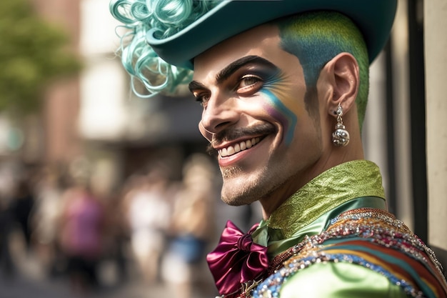 Drag King im Freien Porträt eines homosexuellen Mannes bei der Gay-Pride-Parade ai generative