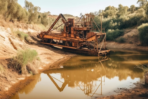 Dragado de minería de oro en ríos Excavación acuática IA generativa