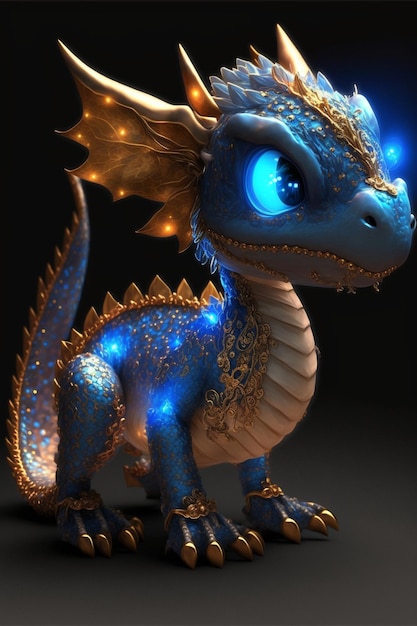 Dragão azul e dourado com olhos brilhantes generative ai