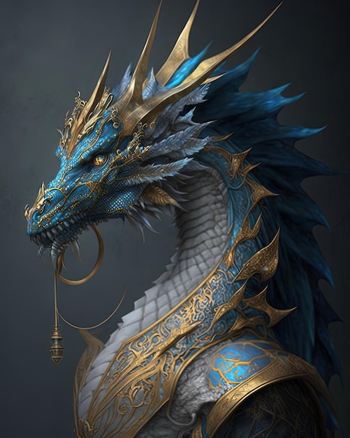 dragão azul e dourado