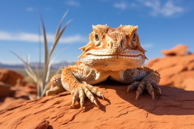 Dragão barbudo aninhado entre as rochas do deserto