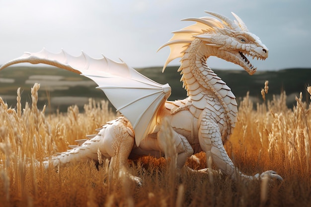 Dragão branco gracioso com escamas de pérolas Arte generativa de IA Ilustração de dragão místico mágico e encantador Contação de histórias de dragões Místico fantástico gerar ai