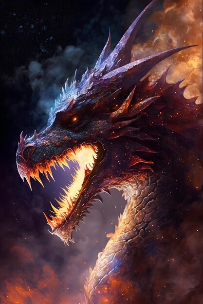 Foto dragão chinês cercado por chamas