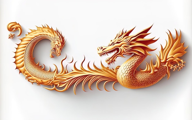 Foto dragão chinês dourado com nuvens de papel em amarelo