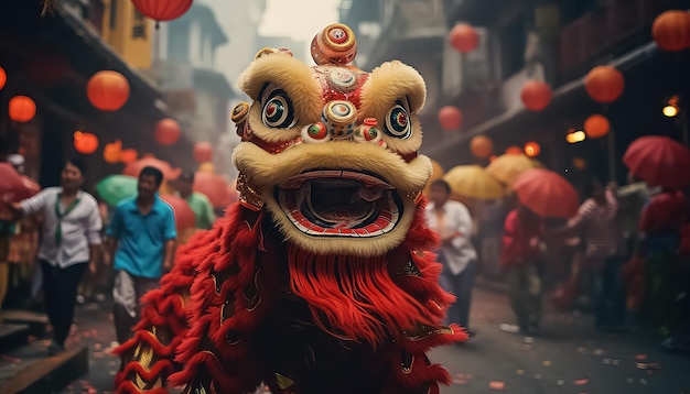 Dragão chinês nas ruas da cidade o conceito do Ano Novo