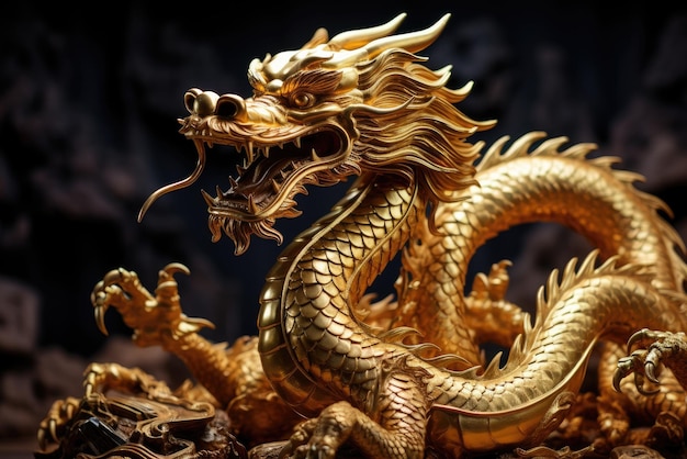 Foto dragão dourado chinês um símbolo de sorte e prosperidade durante as celebrações do ano novo chinês