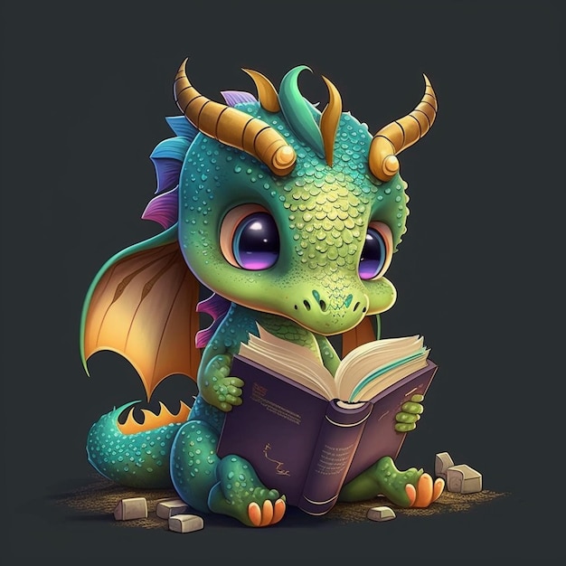 Dragão lendo um livro Ilustração vetorial