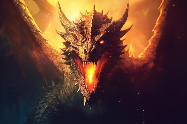 dragão mostrado em close-up em um fundo preto