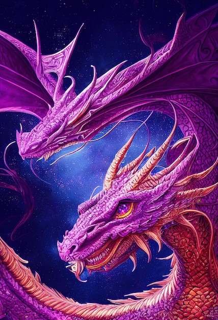 Dragão roxo de conto de fadas bonito Renderização 3D do conceito de dragão de fadas