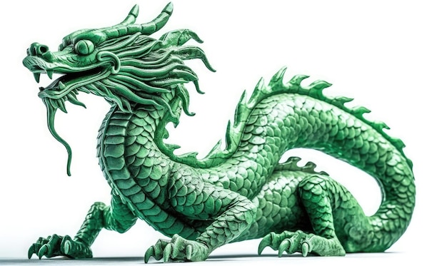 Foto dragão verde em fundo branco ia generativa