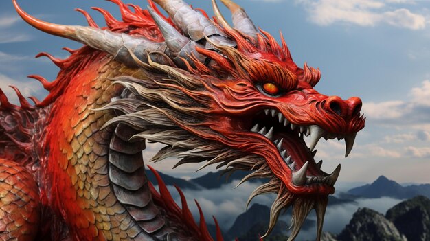 Dragão vermelho chinês em branco com caminho de corte Dragão tradicional chinês vermelho IA geradora