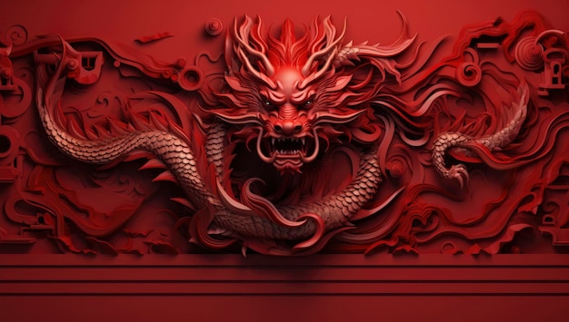 dragão vermelho em um fundo vermelho generativo ai