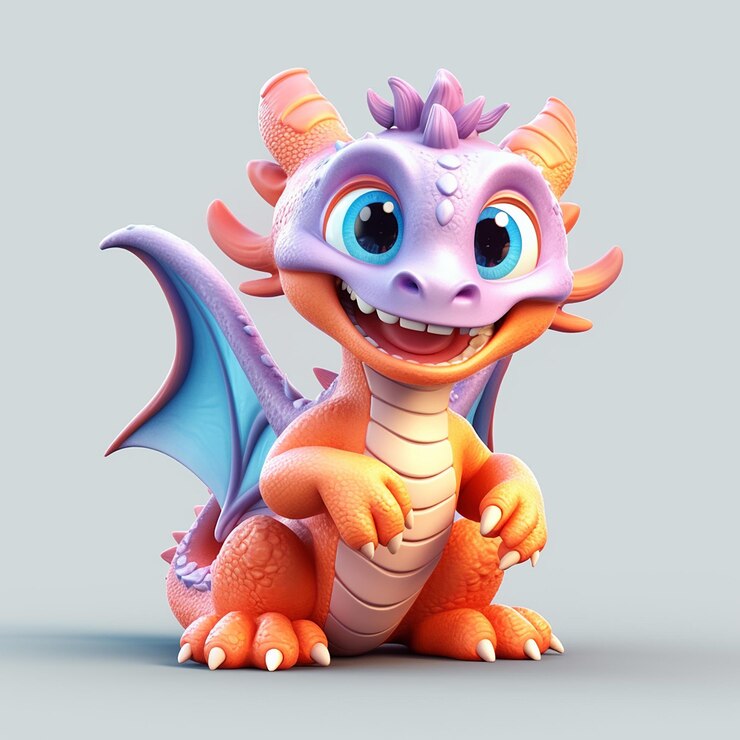 Un dragón con alas moradas se asienta sobre un fondo gris.