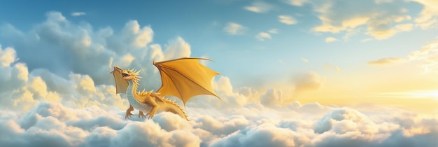 El dragón amarillo vuela en los cielos