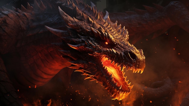 dragón de aspecto demoníaco con dientes afilados y afilados y dientes afilados y afilados ai generativo