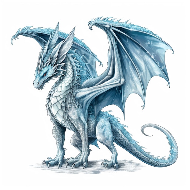 Un dragón azul con un dragón blanco en la cabeza.