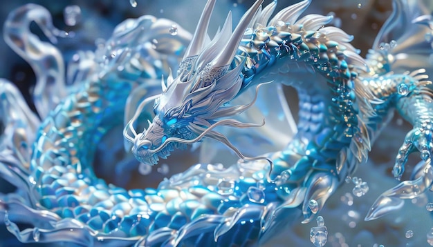 Un dragón azul con escamas blancas y una boca azul por una imagen generada por AI
