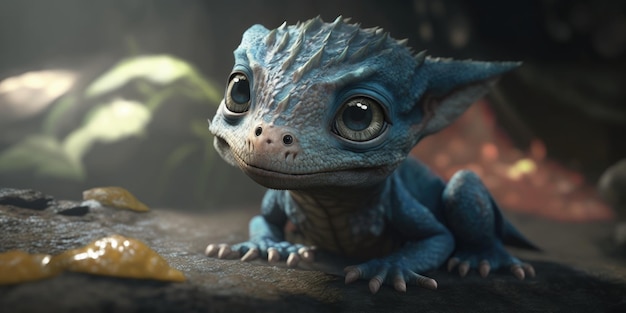 Un dragón azul con una hoja