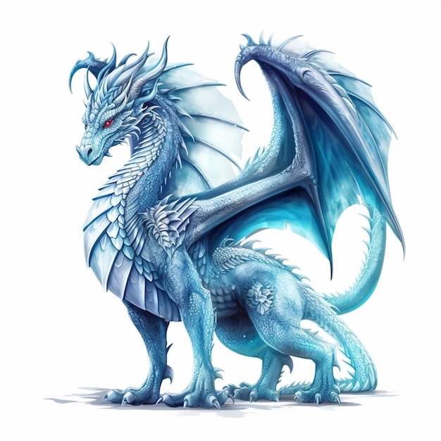 Un dragón azul con un ojo rojo y un dragón azul en él.