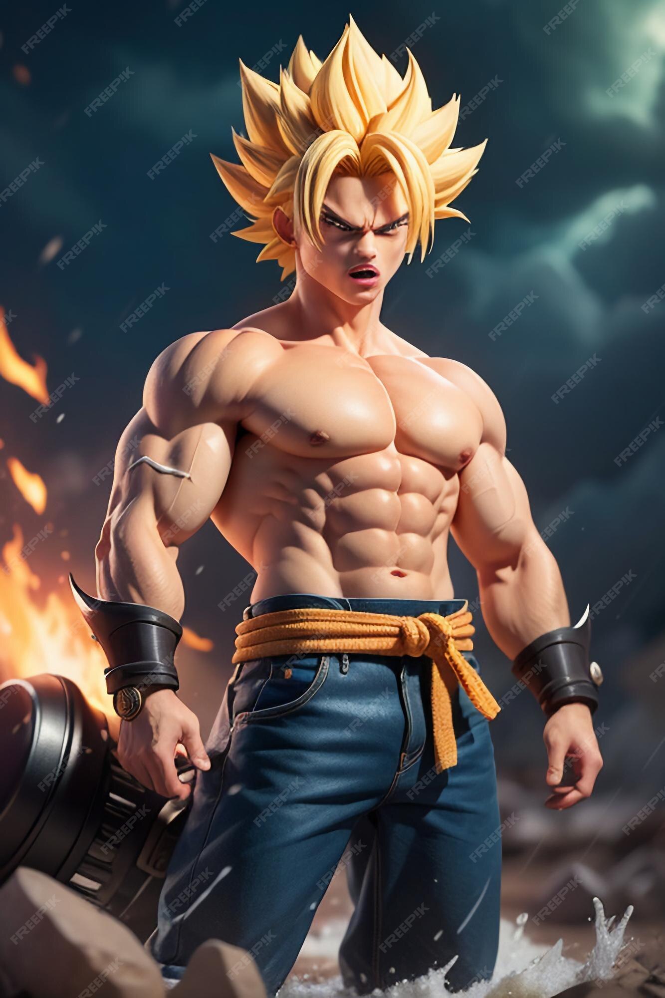 Dragon ball super saiyan menino de cabelo amarelo personagem de desenho  animado japonês feito à mão gerado por ia