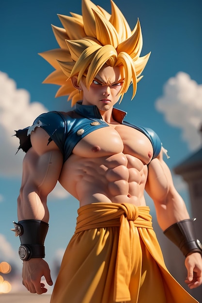 Dragon ball super saiyan menino de cabelo amarelo personagem de anime de desenho  animado japonês modelo de brinquedo feito à mão