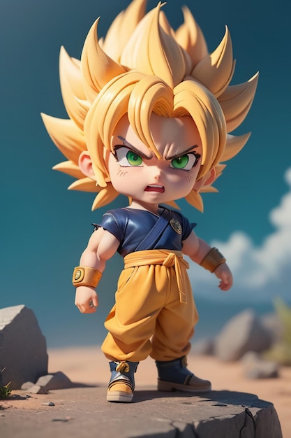 Dragon ball super saiyan menino de cabelo amarelo personagem de anime de  desenho animado japonês modelo de brinquedo feito à mão