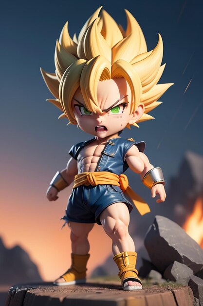 Dragon ball super saiyan menino de cabelo amarelo personagem de anime de  desenho animado japonês modelo de brinquedo feito à mão