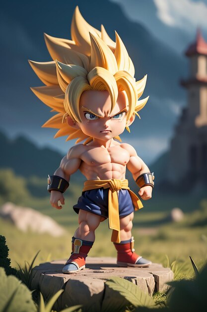 Dragon ball super saiyan menino de cabelo amarelo personagem de anime de  desenho animado japonês modelo de brinquedo feito à mão