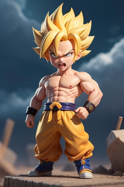 Dragon ball super saiyan menino de cabelo amarelo personagem de anime de  desenho animado japonês modelo de brinquedo feito à mão