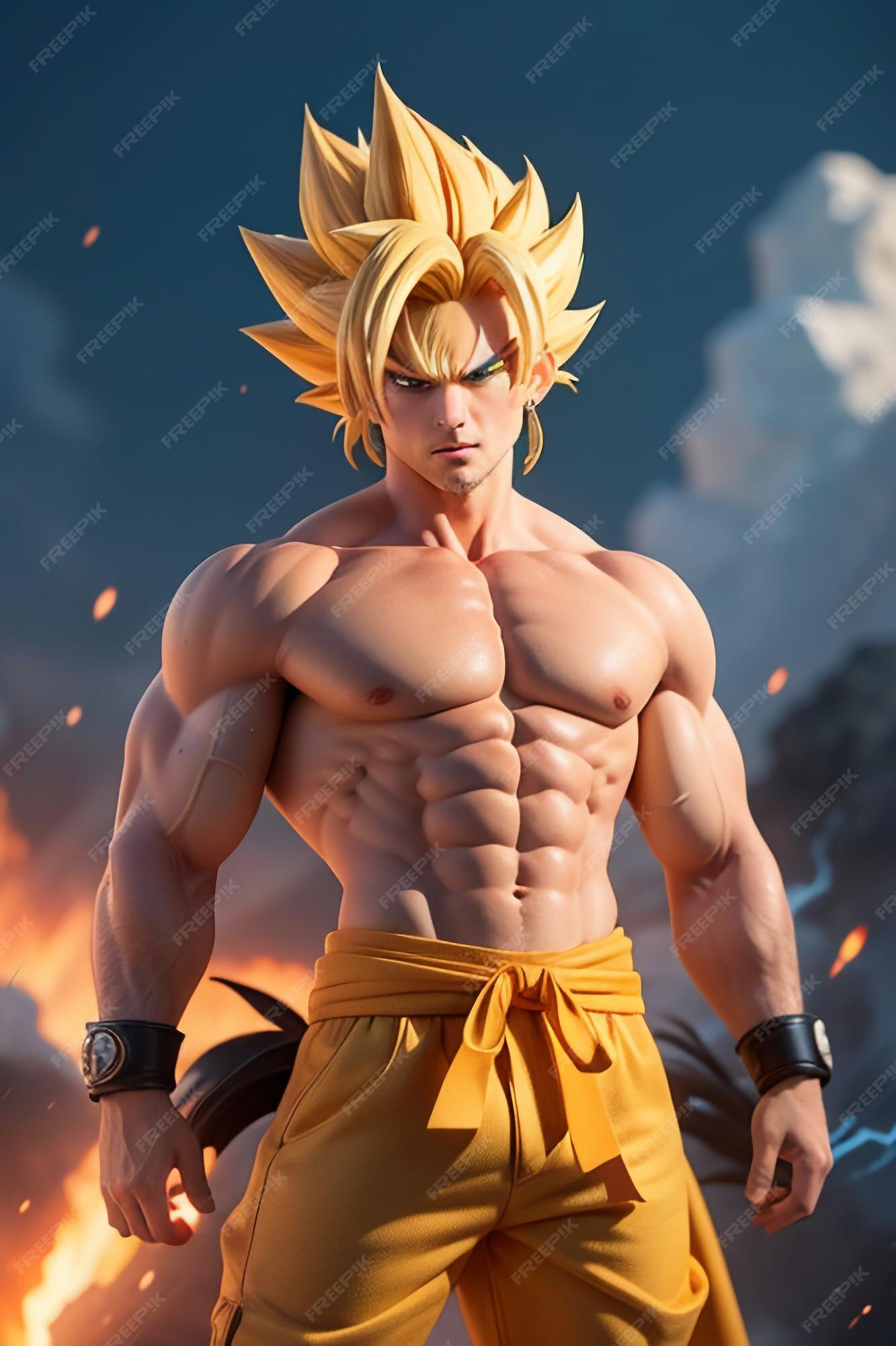 Dragon ball super saiyan menino de cabelo amarelo personagem de desenho  animado japonês feito à mão gerado por ia