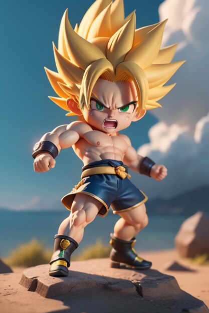 Dragon ball super saiyan menino de cabelo amarelo personagem de anime de  desenho animado japonês modelo de brinquedo feito à mão