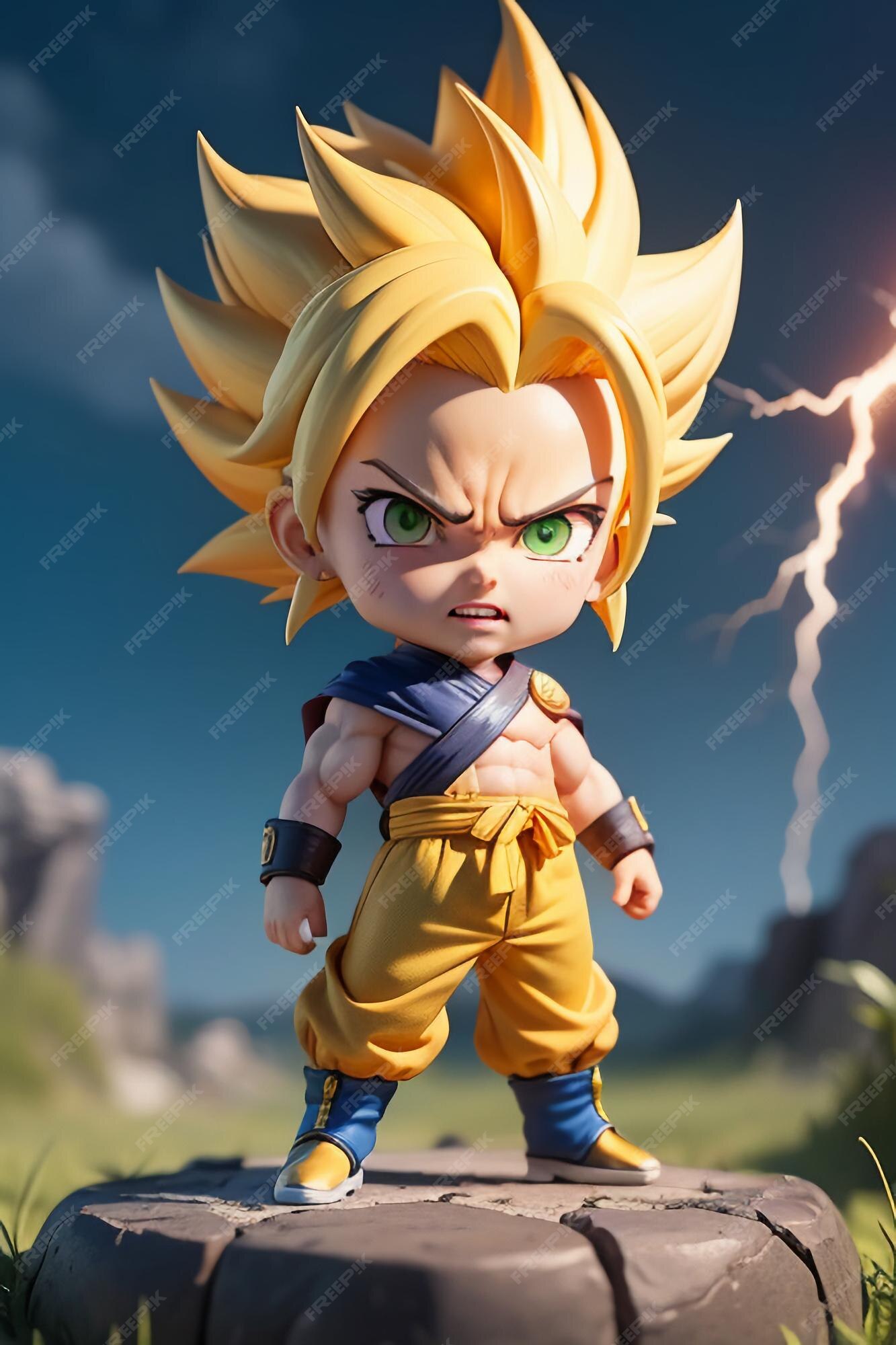 Dragon ball super saiyan menino de cabelo amarelo personagem de anime de  desenho animado japonês modelo de brinquedo feito à mão