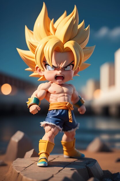 Dragon ball super saiyan menino de cabelo amarelo personagem de anime de desenho  animado japonês modelo de brinquedo feito à mão