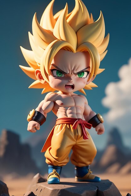 Dragon ball super saiyan menino de cabelo amarelo personagem de anime de  desenho animado japonês modelo de brinquedo feito à mão