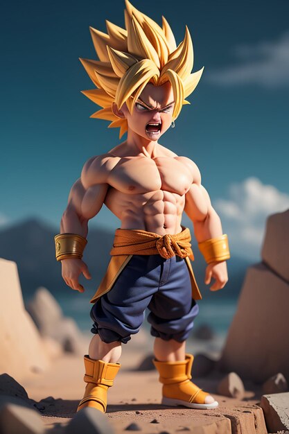 Dragon ball super saiyan menino de cabelo amarelo personagem de anime de  desenho animado japonês modelo de brinquedo feito à mão