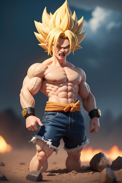 Dragon ball super saiyan menino de cabelo amarelo personagem de anime de  desenho animado japonês modelo de brinquedo feito à mão