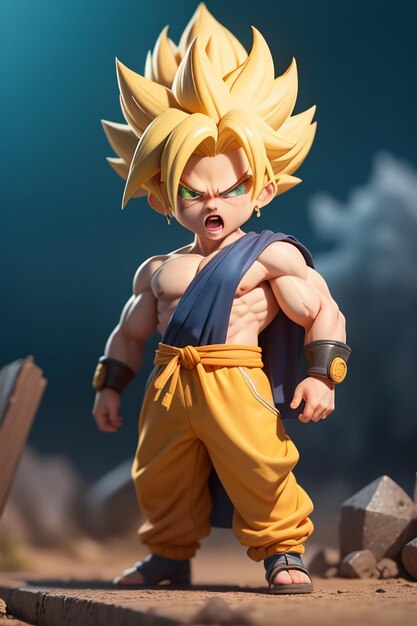 Dragon ball super saiyan menino de cabelo amarelo personagem de anime de desenho  animado japonês modelo de brinquedo feito à mão