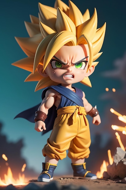 Dragon ball super saiyan menino de cabelo amarelo personagem de anime de desenho  animado japonês modelo de brinquedo feito à mão