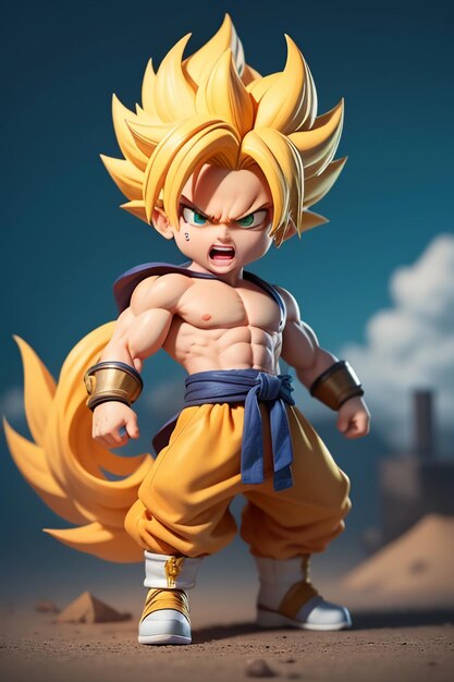 Dragon ball super saiyan menino de cabelo amarelo personagem de anime de desenho  animado japonês modelo de brinquedo feito à mão