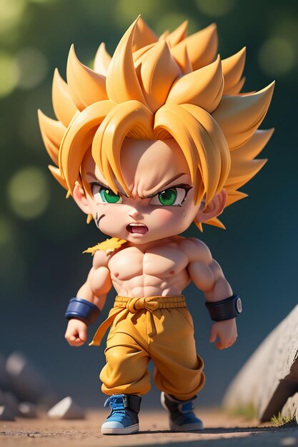 Dragon ball super saiyan menino de cabelo amarelo personagem de anime de desenho  animado japonês modelo de brinquedo feito à mão