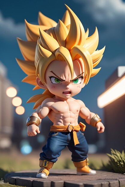 Dragon ball super saiyan menino de cabelo amarelo personagem de anime de  desenho animado japonês modelo de brinquedo feito à mão