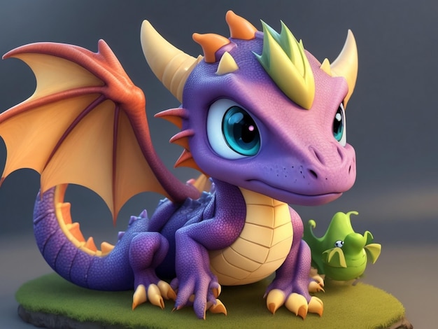 Foto dragón bebé que representa la ilustración de dibujos animados estilo anime papel tapiz 3d