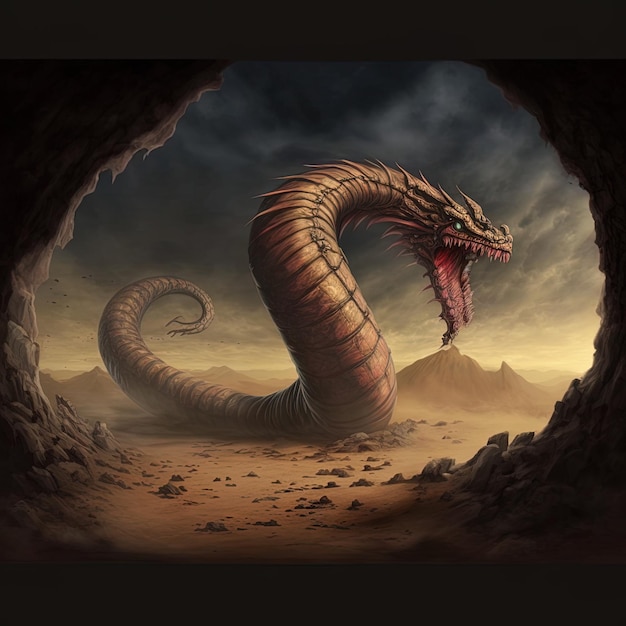 un dragón con una cabeza de dragón en una cueva