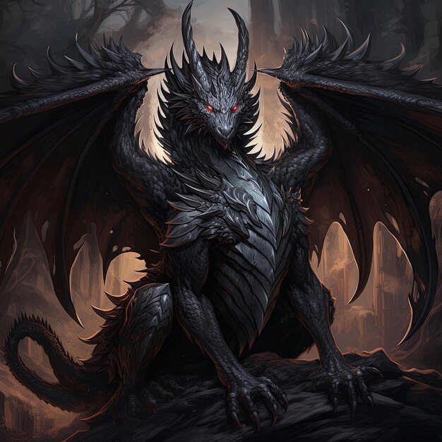 un dragón con cabeza roja y ojos negros