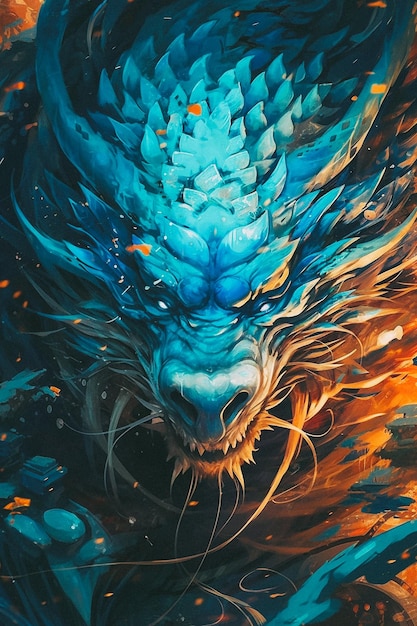 Foto un dragón con una cara azul