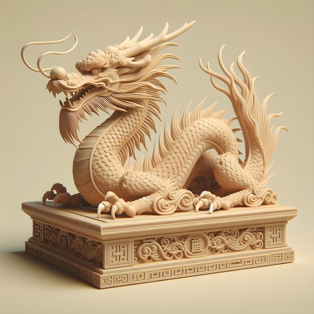 dragón chino anhela madera 3d en fondo limpio para la decoración de celebración del año nuevo de China