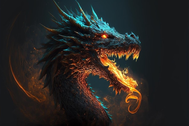 dragón chino, dragón de fuego, Ai generativo