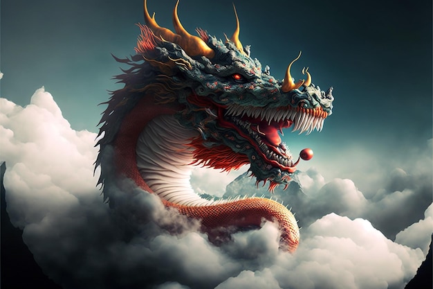 dragón chino con ilustración de nubes, Ai generativo