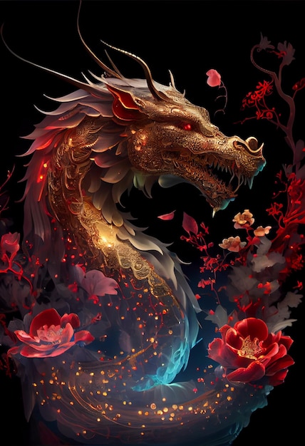 Un dragón chino de oro rojo Ai generativo
